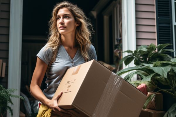woman holding moving box