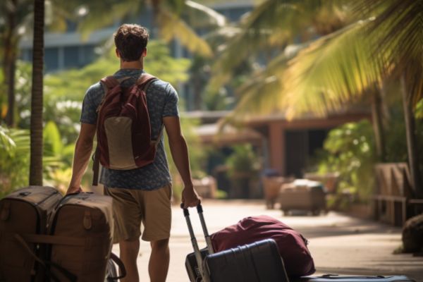 man with luggage moving to hawaii