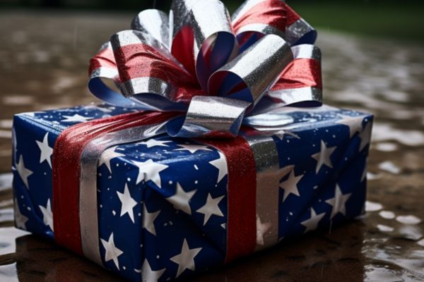present wrapped in texas-themed gift wrap