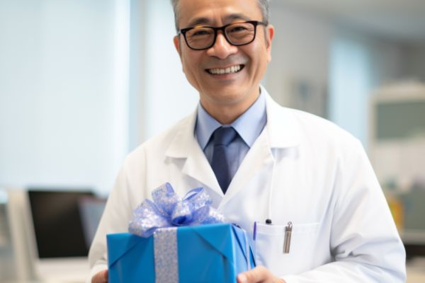 Nephrologist holding gift